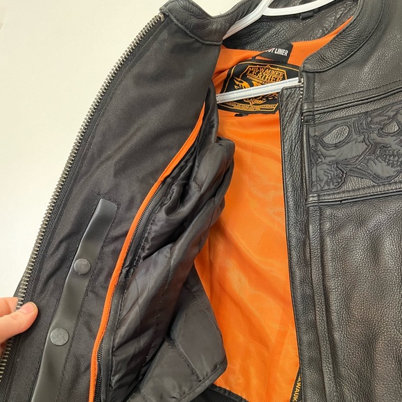 Milwaukee Leather motorcycle jacket with reflective skulls - Picture 3 of 15